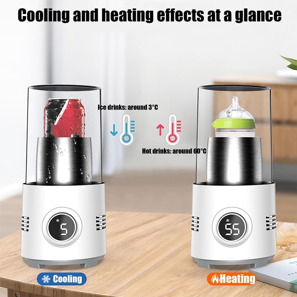 Tazza di Raffreddamento Portatile, refrigeratore Intelligente for Bevande, Tazza di Raffreddamento rapido con Schermo Che Visualizza la Temperatura, 3-60 °C Caldo e Freddo a Doppio Scopo