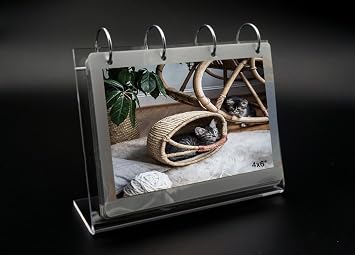 Leoyoubei Acrylic Sign Holder 4x6 Clear Photo Frame, Horizontal Free Standing Flip Album, Desktop Slant Back Sign Menu Holders, PVC Photo Clip Flip Display 7 Pages-14 Sides