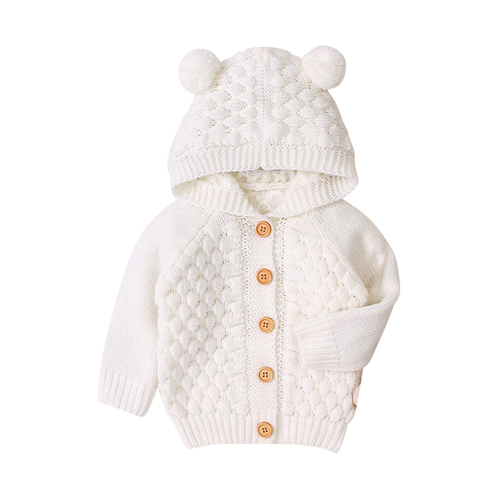 Cardigan per neonati, a maglia, con cappuccio, con bottone, in cotone, unisex, per bambini