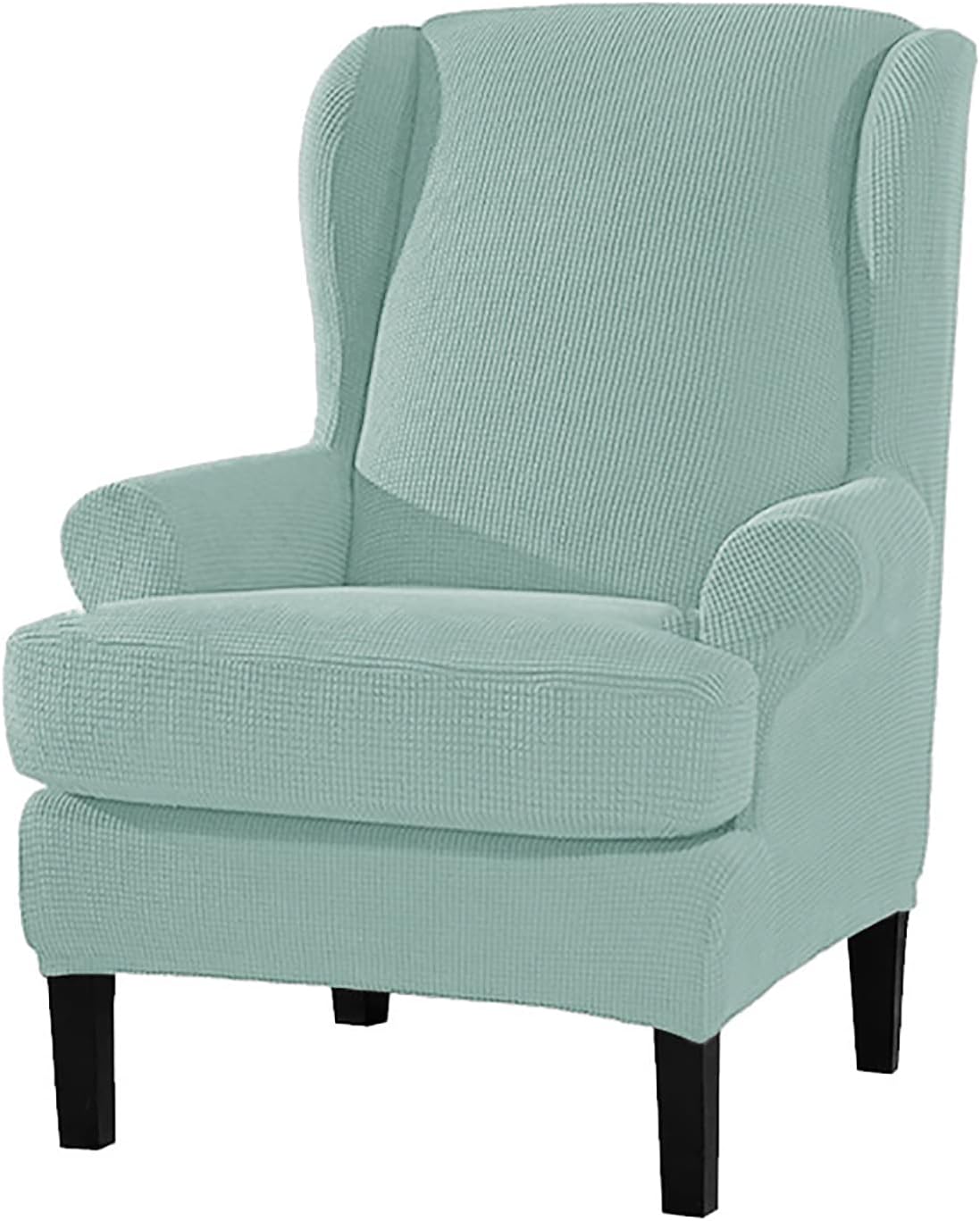 Wingback Chair Cover, 2 Piece Stretch Chair Slipcovers, Stretch Armchair Sofa Covers, Non-Slip Wingback Slipcover with Elastic Bottom, Seat Furniture Protector for Bedroom Hotel(Blue,Check)
