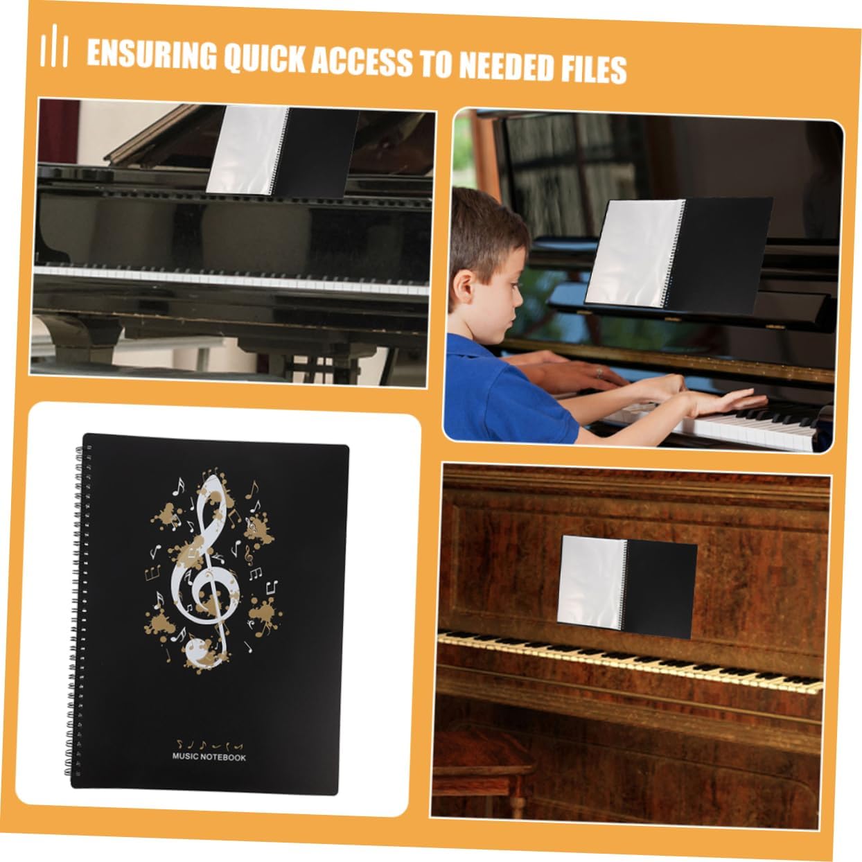 Portable Music Score Folder Pages of Sleeves for Sheet Music Organization Spiral Binder Design for Easy Rearrangement and Performance Use