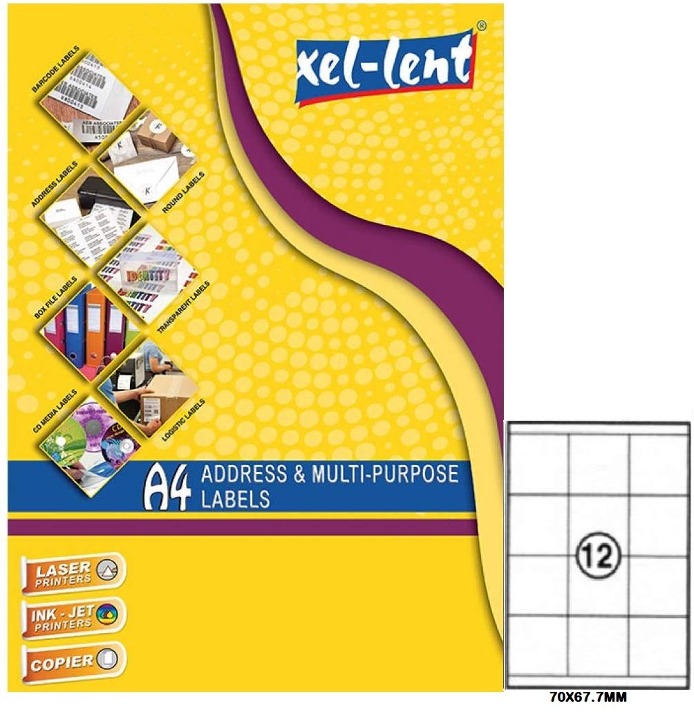 XEL-LENT LASER & INKJET A4 LABELS #12 (70MMX67.7MM)100SHEETS/PKT -LFL00052