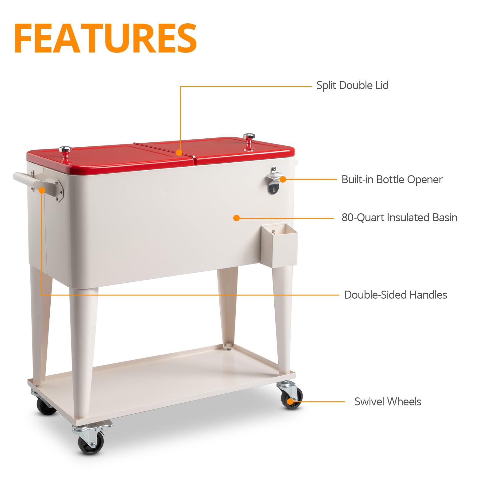 cooler on wheels with bottle opener