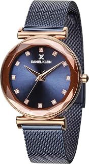 Analog Blue Round Dial Rose Gold Case Blue Mesh Strap Stone-Studded Water-Resistant Wrist Watch for Women Girls, Ladies DK11404-4