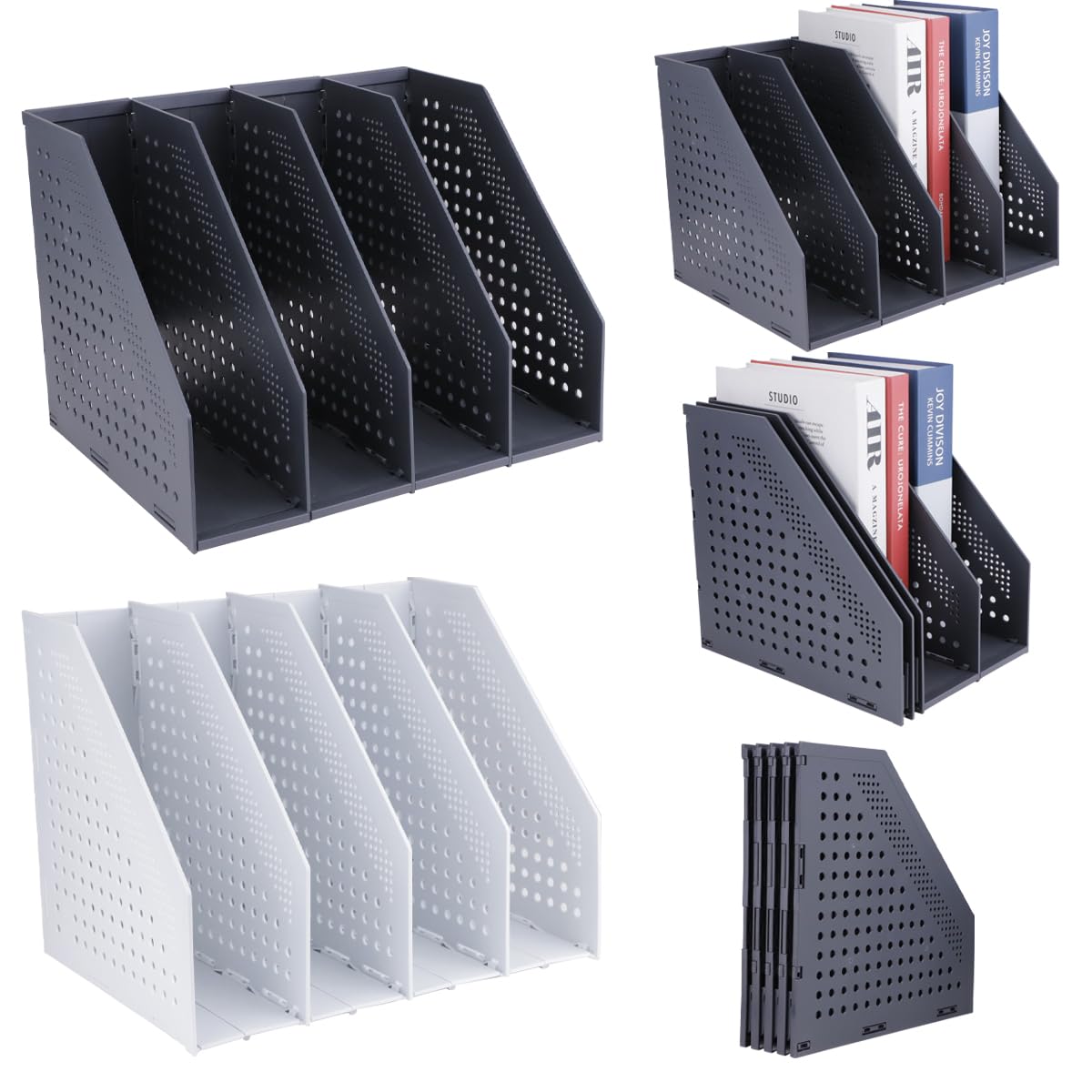 2 Pezzi Desk Portariviste con 4 Scomparti, Organizer da Scrivania per Organizzazione e Cconservazione Dell'ufficio, Organizer da Scrivania per Scuola (Nero, Bianco)