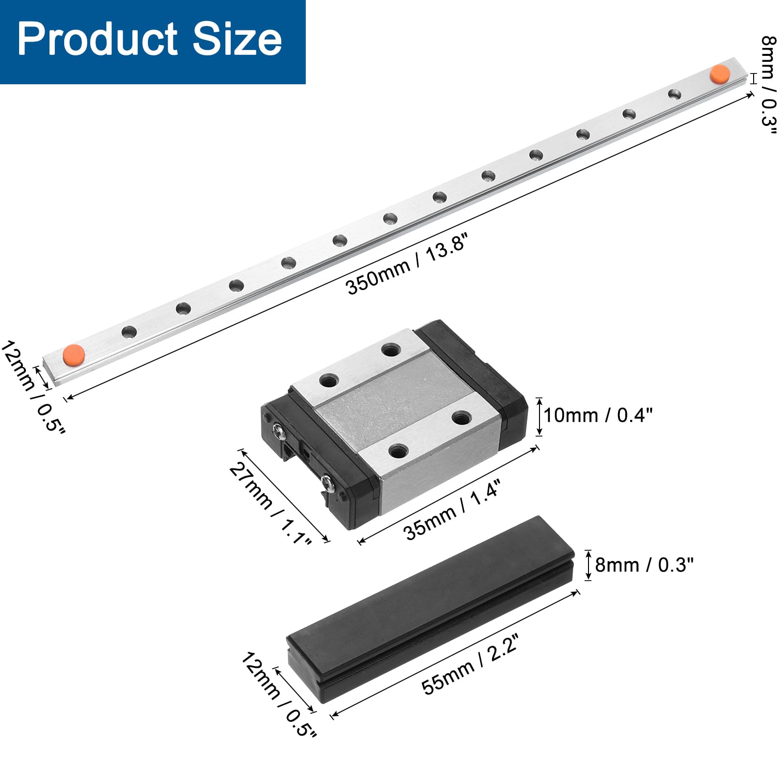 QUARKZMAN Riellineal MGN12 350mm Con Bloque Deslizante MGN12C Y Guía Lineal Mini MGN12 De Plástico Para Impresoras 3D DIY Y Máquinas CNC, Negro
