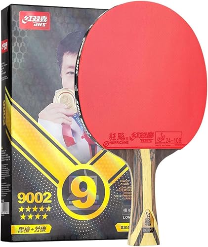 DHS 9 Star 9002/9006 - Raqueta de tenis de mesa, profesional 5 madera 2 ALC ofensiva remo de ping pong con goma adhesiva Hurricane 3 (9002-FL-mango