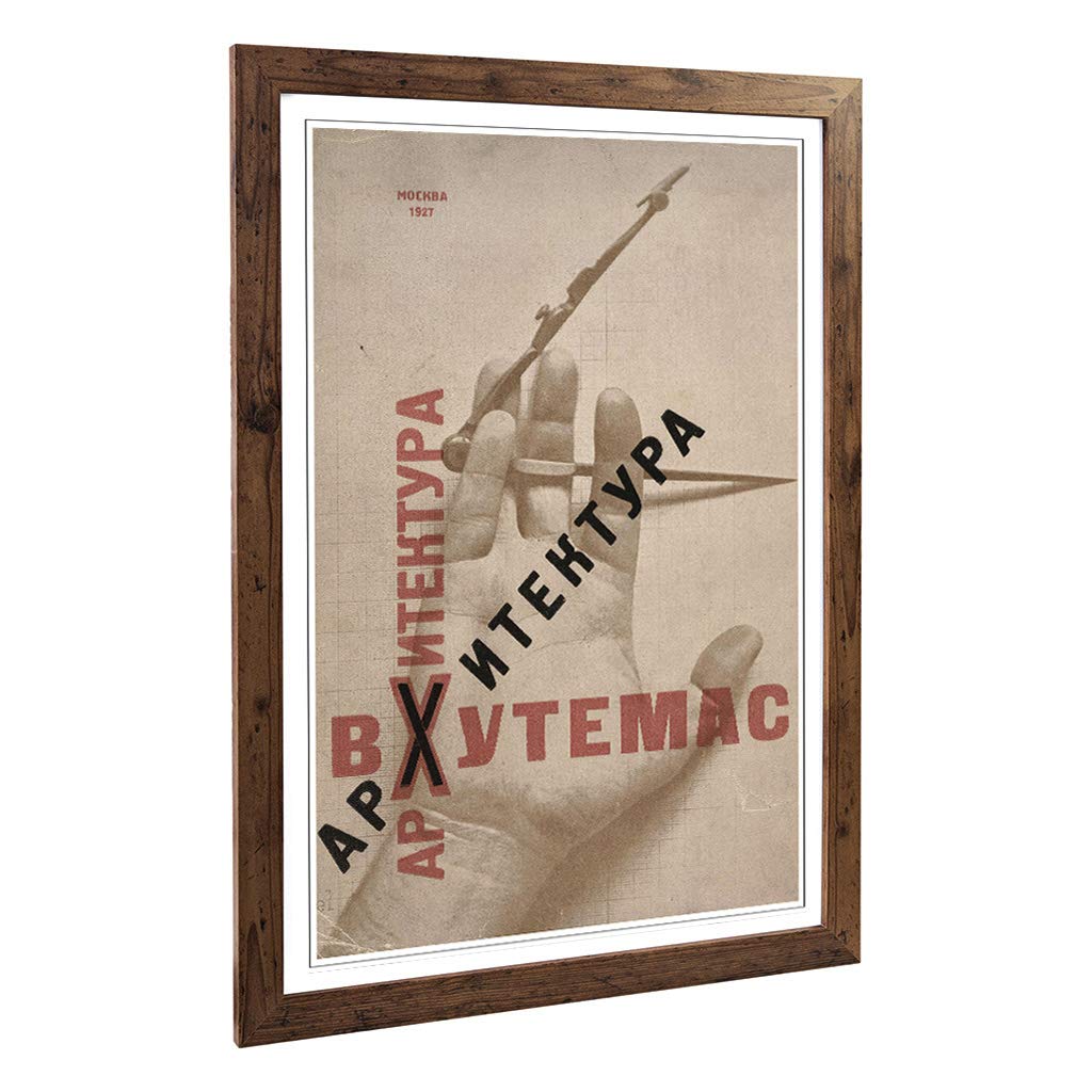 Big Box Art Framed Print of El Lissitzky Architecture Mockba Design | Wall Art Picture | Home Decor for Kitchen, Living Room, Bedroom, Hallway, Walnut, A2 / 24.5x18 Inch / 62x45cm