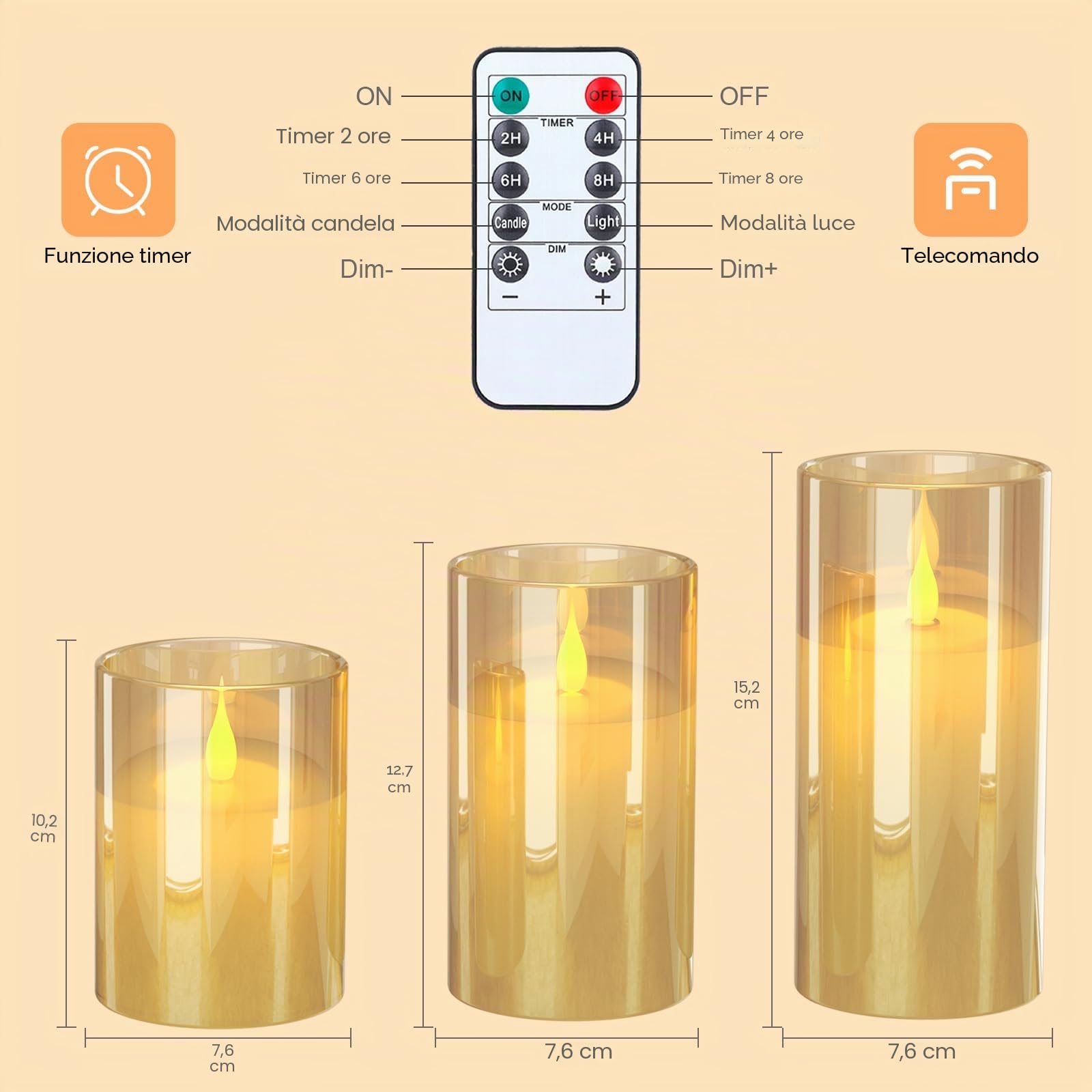 EXTSUD Ricaricabili LED Candele, 3PCS Candele Elettriche, Candela Elettrica, Candele Led con Telecomando Candela Senza Fiamma, Giallo