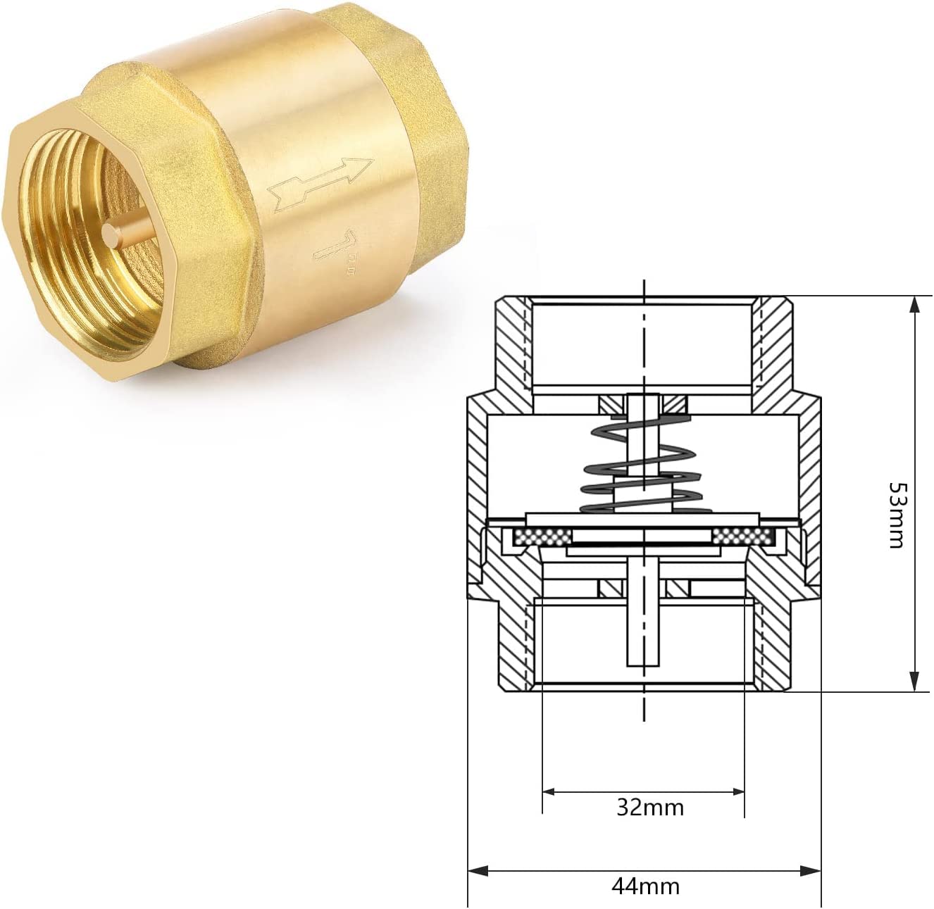CUVZORA 1 Zoll Rückschlagventil Messing - Rückflussverhinderer Für Wasserleitungen