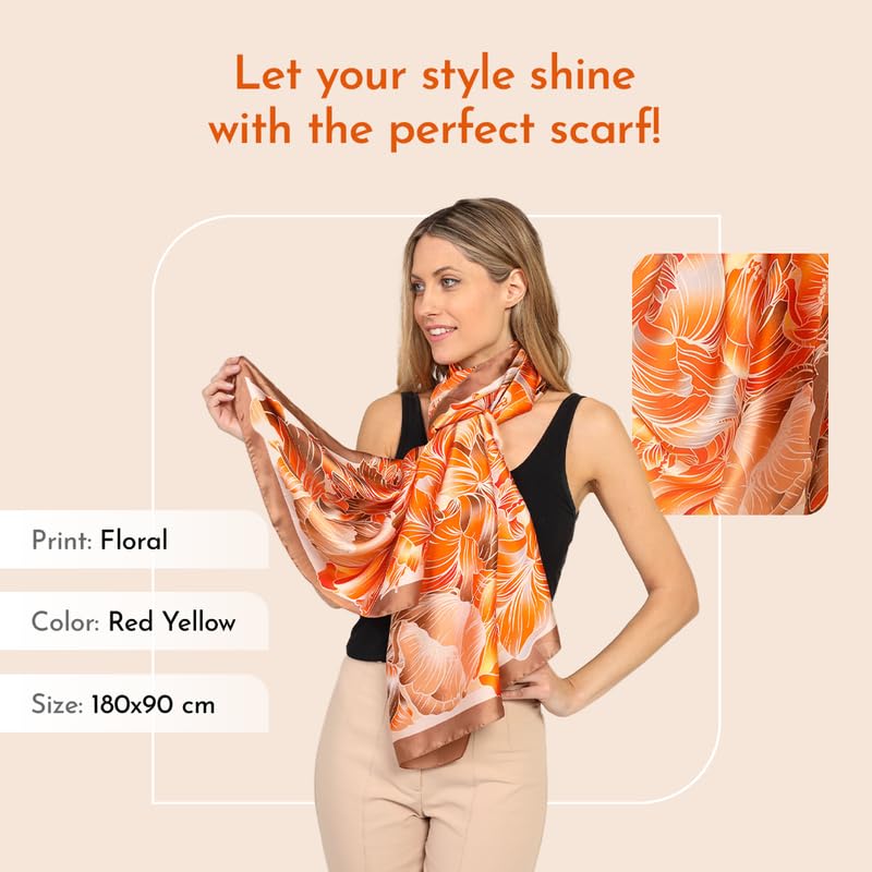 Image of Trillion London Spring Collection | Designer Silk Scarf For Women UK | Lightweight Neck Scarves | Shawl Wraps | Suitable for Daily Life | Smooth & Soft Finish | Gift for Women | Size-180cm x 90cm