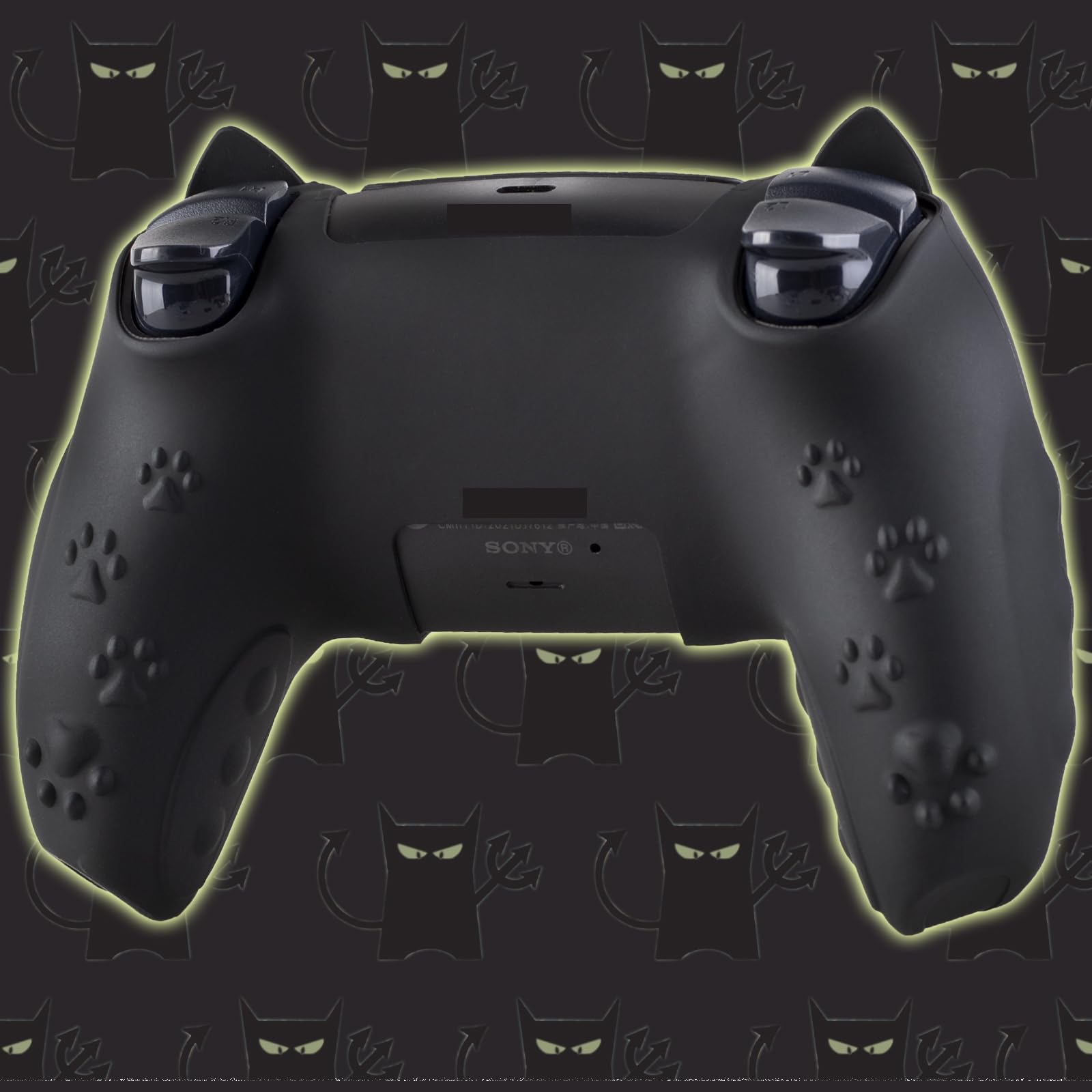 1 x Silikon-Aufkleber und Verlängerungsgriffe für PS5-Controller, Katzen, Schwarz