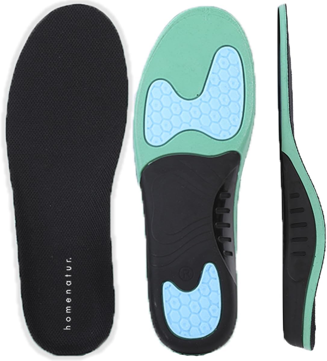 HOMENATUR Gel Insoles Men Work Woman – Gel+TPU+PU – Daily Use Sports Shoes – Breathable Design – Foot Care – Silicone Foam Memory Relief Heel Pads – Cycling Padel (45-46)