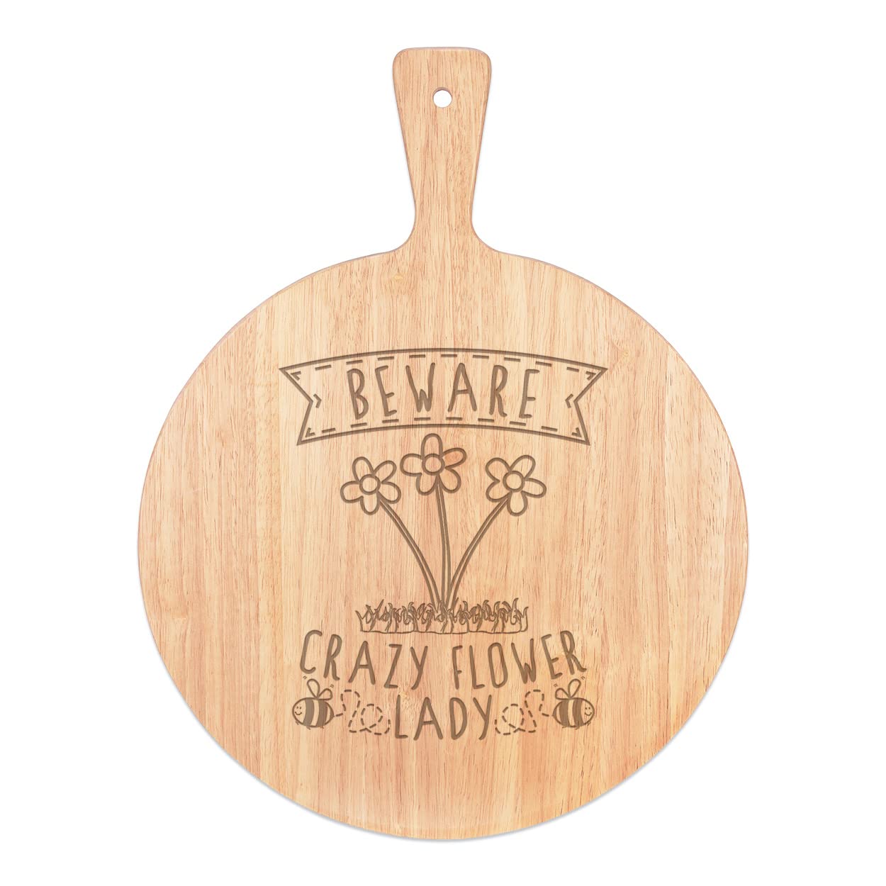 Plateau de service Attention Fou Fleur en bois noble pour pizza 45cm