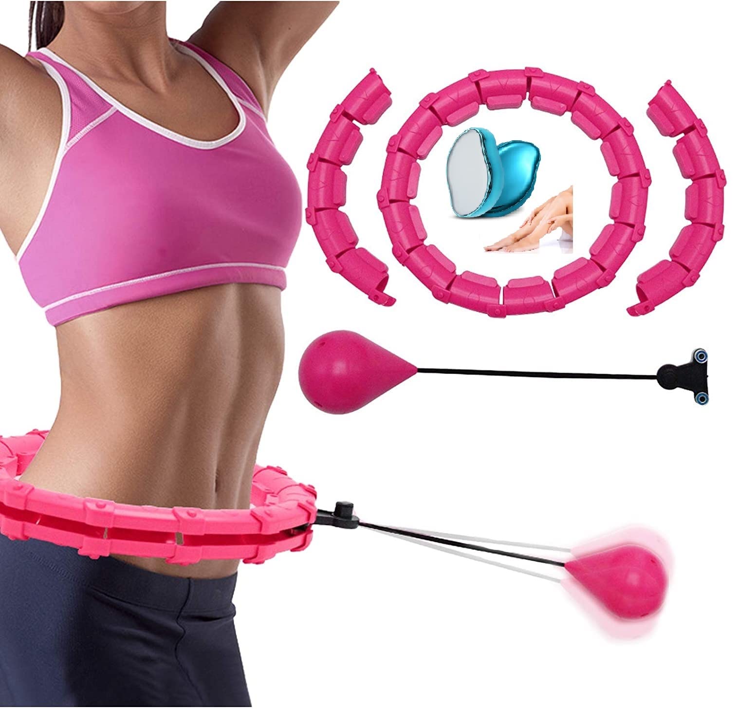 Smart Hula Hoop, Weighted Hula Hoop with 24 Detachable Knots Ring and Crystal Hair Eraser Hair Remover