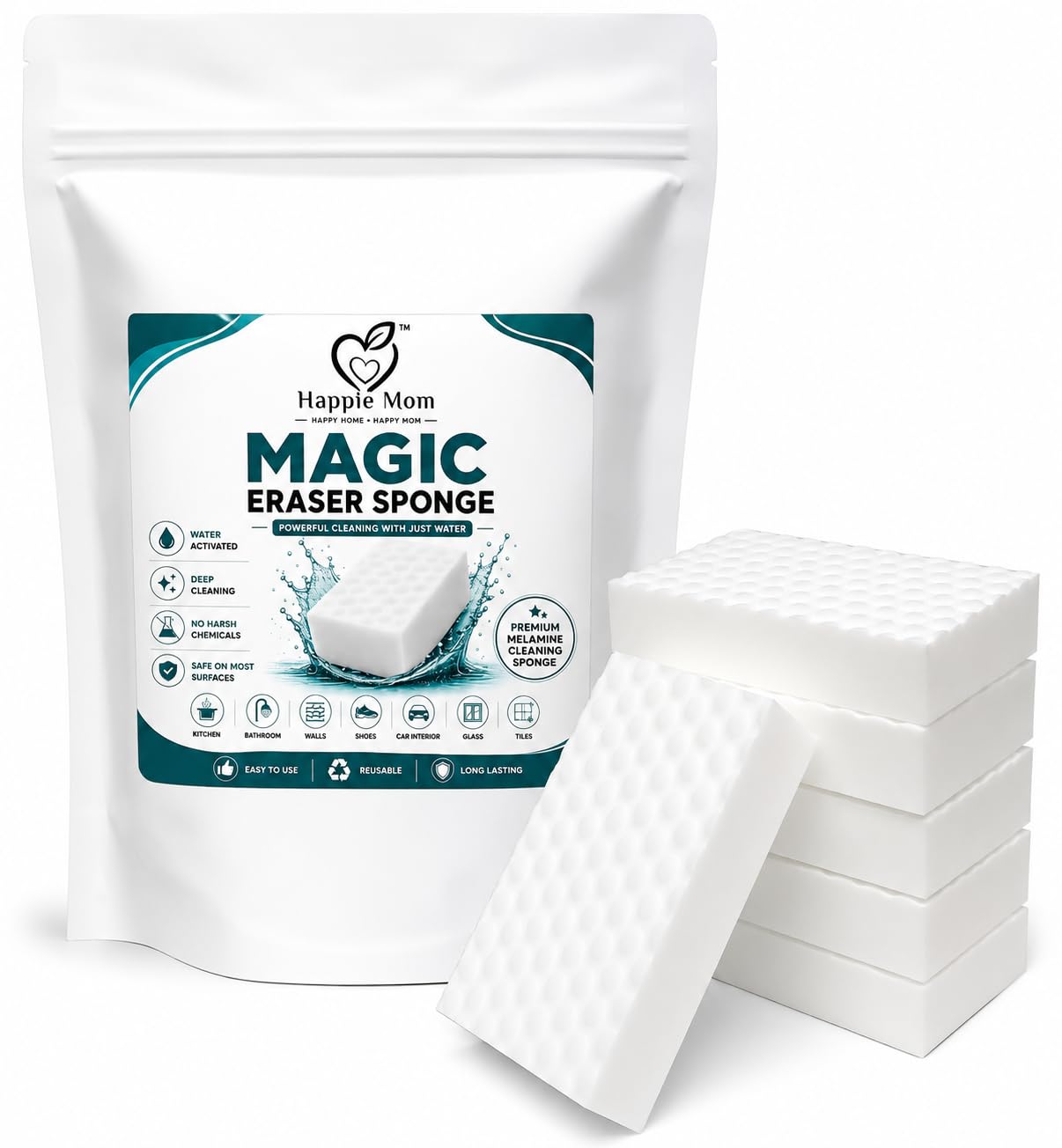 magic eraser | pack of 2 | no scratch multi-surface cleaning sponge | removes 100+ tough stains | just add water | walls, kitchen, bathroom, shoes & switch boards