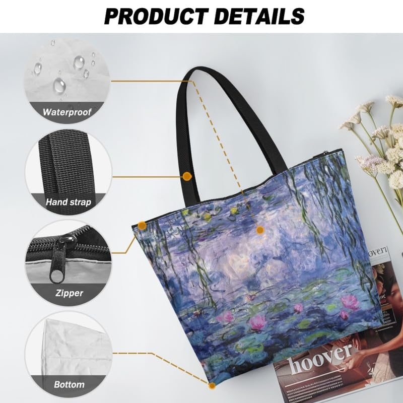 Image of Art Lover Zippered Tote Bag Waterproof Large Work Tote Bags, Artwork Women's Purse Handbags Travel Totes
