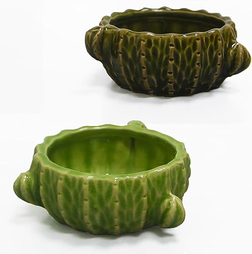 hilishu Hamster Food Bowl, 2 Packs Cactus Food & Water Bowls Ceramic Feeding Drinking Bowl Food Dish for Small Animals Syrian Gerbil Dwarf Hamster Rat Mice Guinea Pig - Cactus Bowl
