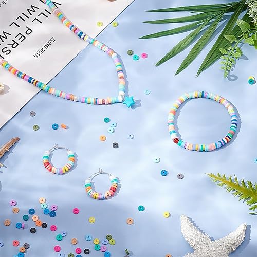 Miniatura 5 de PH PandaHall 9120 cuentas de arcilla Heishi, cuentas de disco de vinilo de 0.157 pulgadas, 24 colores, cuentas de arcilla polimérica, cuentas planas