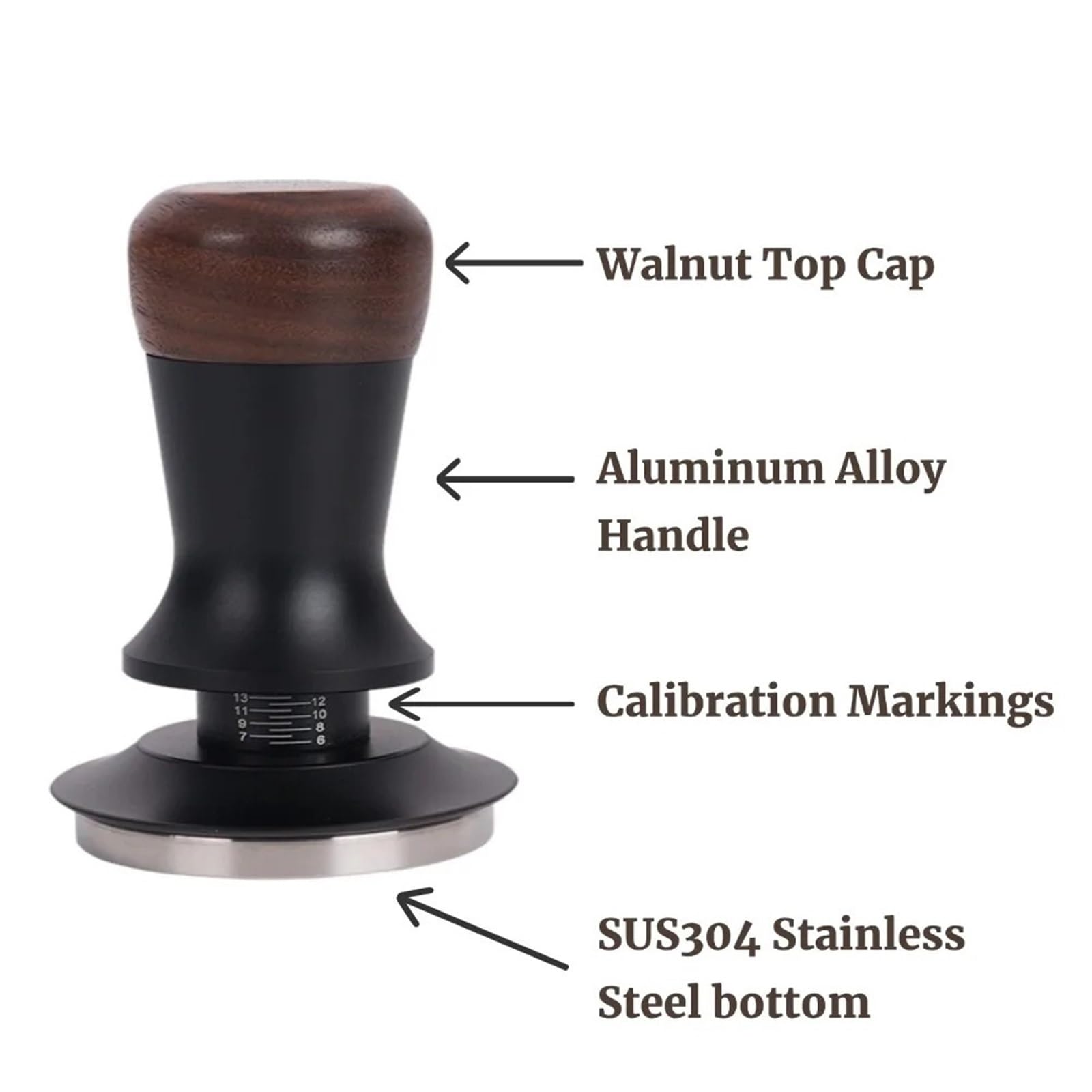 Pressino for Caffè In Legno Di Noce Da 51/53/58 Mm Accessorio for Barista A Pressione Costante for Tutti Gli Usi(Flat 51mm)