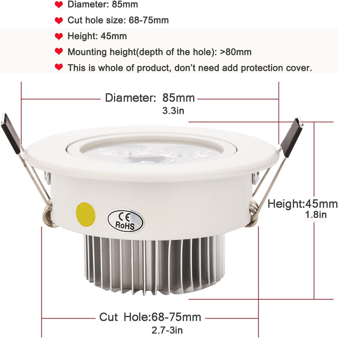 10 Pack 4W (48W Replacement) Kitchen Bathroom Cabinet Boat Shop Office White Recessed Lighting Ceiling Spot Lights 2.5 inch Dimmable Pure White 6000K