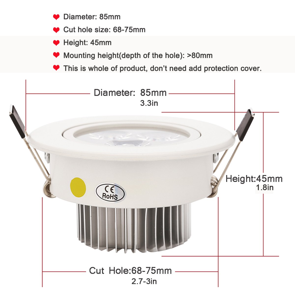 LEDSONLINE 10 Pack 4W (48W Replacement) Kitchen Bathroom Cabinet Boat Shop Office White Recessed Lighting Ceiling Spot Lights 2.5 inch Dimmable Pure White 6000K