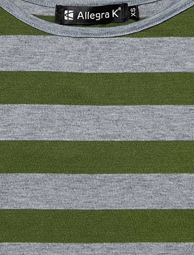 Allegra K Women's Elbow Sleeves Top Round Neck Slim Fit Tee Casual Printed T-Shirt Small Green #TOP6