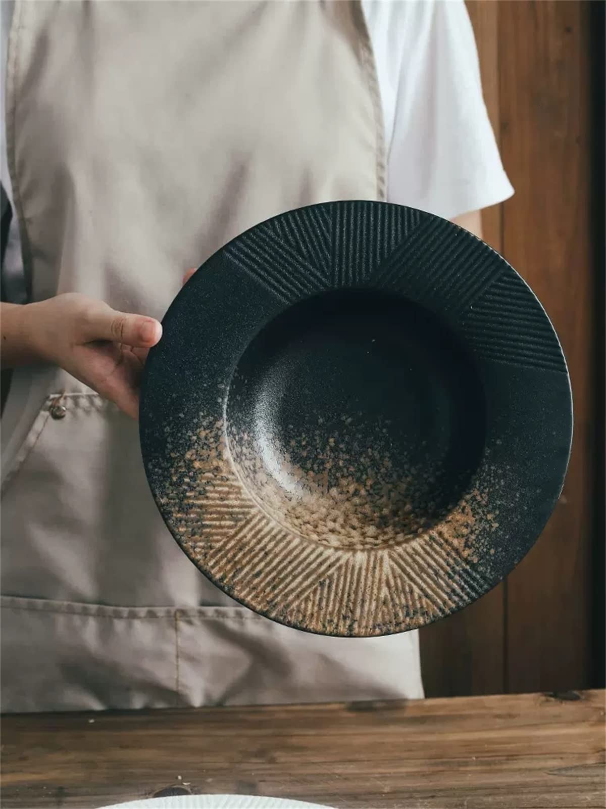 Miski z oprawkami, miski do zupy do kuchni z szeroką krawędzią, porcelanowa miska do makaronu w japońskim stylu, średnica 25 cm
