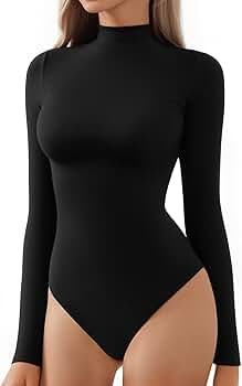 Amazon.com: ALGALAROUND Women's Turtle Neck Bodysuit Long