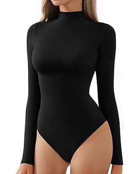 Amazon.com: ALGALAROUND Women's Turtle Neck Bodysuit Long