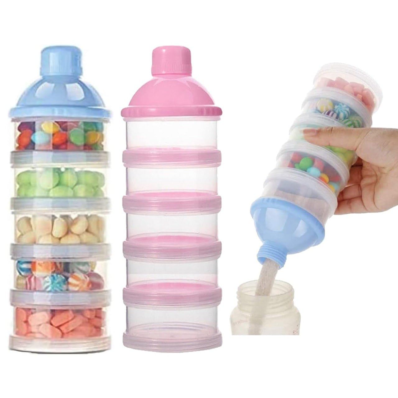 GOPINATH ECOM Portable Stackable Snack Container With 5 Layers And Compartments For Food Storage Protein Powder Nuts Baby Formula Travel Picnic School Organizer Leak Proof Design-image-28