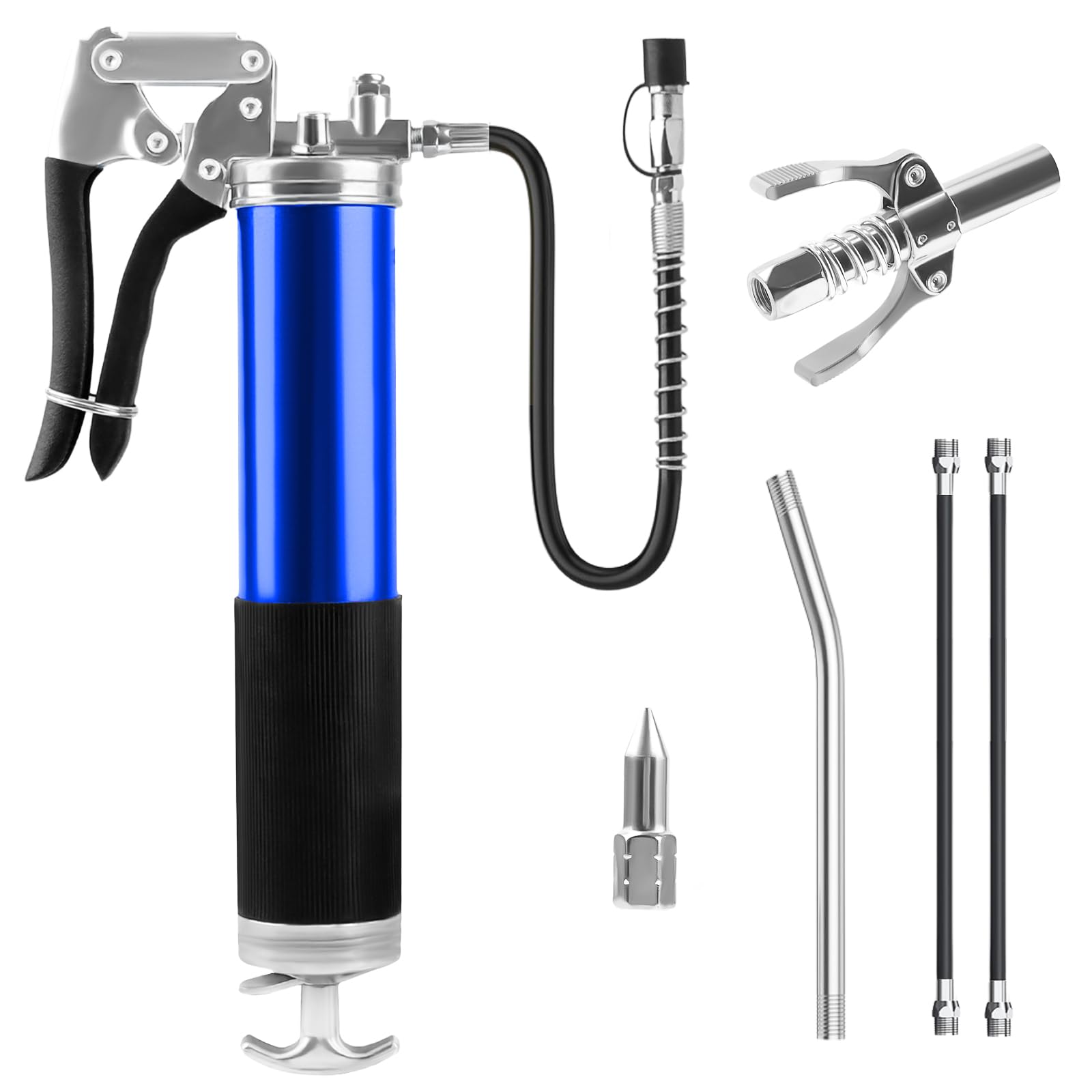 Ingrassatore Manuale 8000PSI Ingrassatore Professionale con Tubo Flessibile Tubo Metallico e G Pistola Grasso Accoppiatore Pistola per Grasso Manuale Adatto Cartucce da 400g - Blu