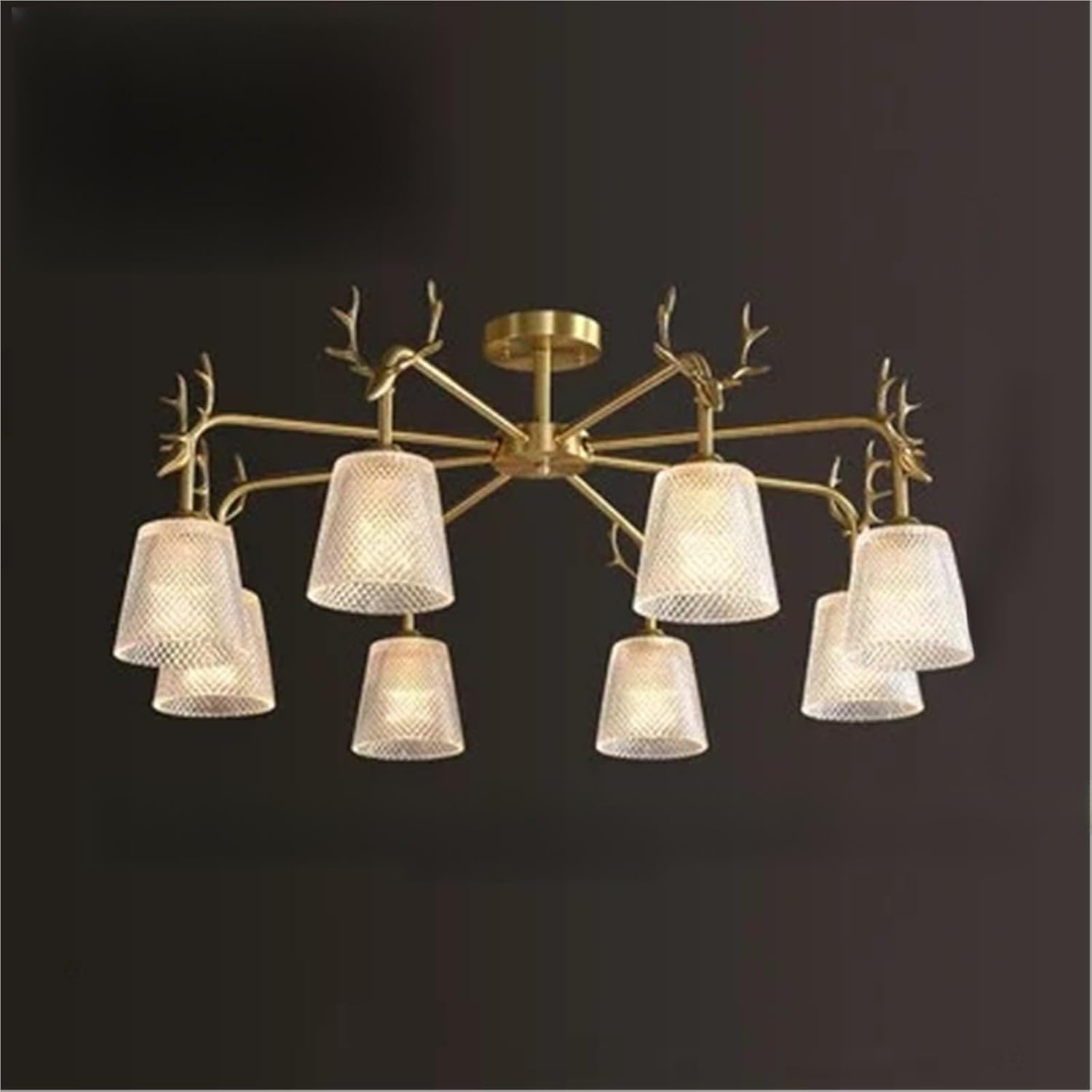 Retro Gold Multiple Heads Vitreous LED Chandelier Aisle Living Room Bedroom Kitchen Lobby All Copper Antler Shape Pendant Lamp,luminaire