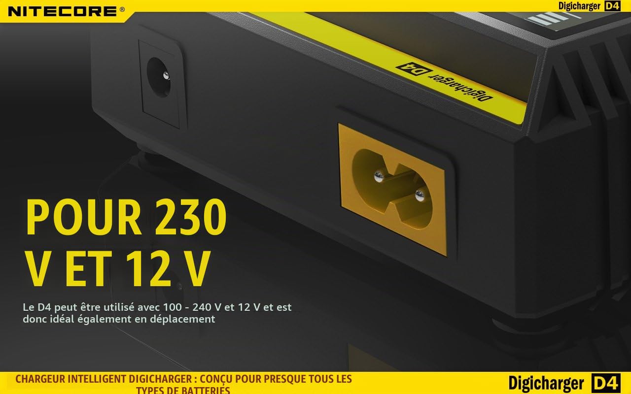 Nitecore D4 Chargeur de batterie Noir/Jaune