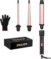 SIQUER 3-in-1 Curling Wand Set: Interchangeable Ceramic Wands 1/2" to 1 1/4" for Beach Waves, Fast PTC Heat, Dual Voltage - Rose Black