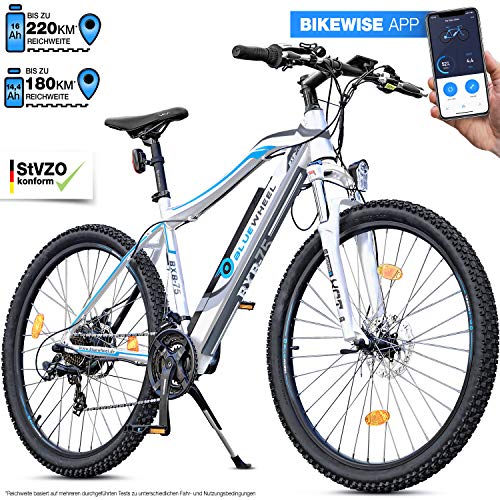 Bluewheel 27,5 Zoll innovatives E-Bike 16Ah - Deutsche Qualitätsmarke- EU-konformes Pedelec mit App, 250W Motor, Lithium-Ionen-Akku Elektro-Fahrrad BXB75 - Shimano 21 Gang-Schaltung- Alu Rahmen E-MTB