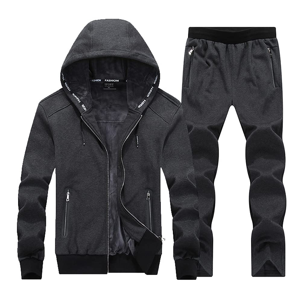 Męski dres treningowy, kurtka z kapturem, bluza z kapturem, kurtka polarowa, bluza + spodnie sportowe, męski, zimowy, ciepły zamek błyskawiczny, bluza + spodnie do noszenia na co dzień, dwuczęściowy strój sportowy z podszewką z polaru