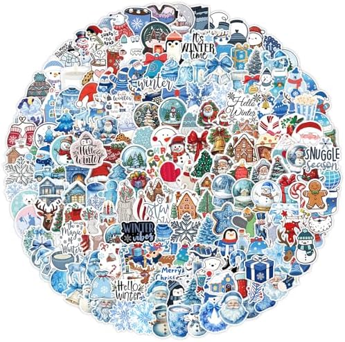 200 PCS Winter Stickers for Kids, Snowflake Stickers Hello Winter Vinyl Waterproof Sticker for Laptop Water Bottles Skateboard Phone, Penguin Snowman Decals for Kids Teens Girls Adult