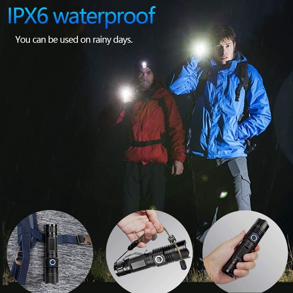 Akumulatorowa latarka, XHP P70 Super Bright High Lumens, 6 trybów, wyświetlacz mocy, wodoodporne, ręczne latarki z regulacją ostrości