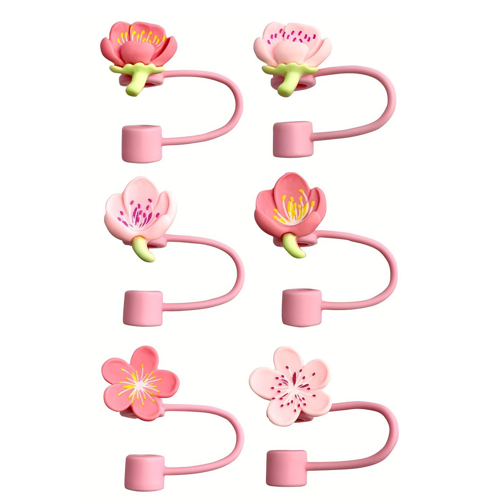 Of 6 Silicone Drink Caps Dustproof Flower Straw Covers Straw Plug Simple Tip Covers Suitable for Use Protectors