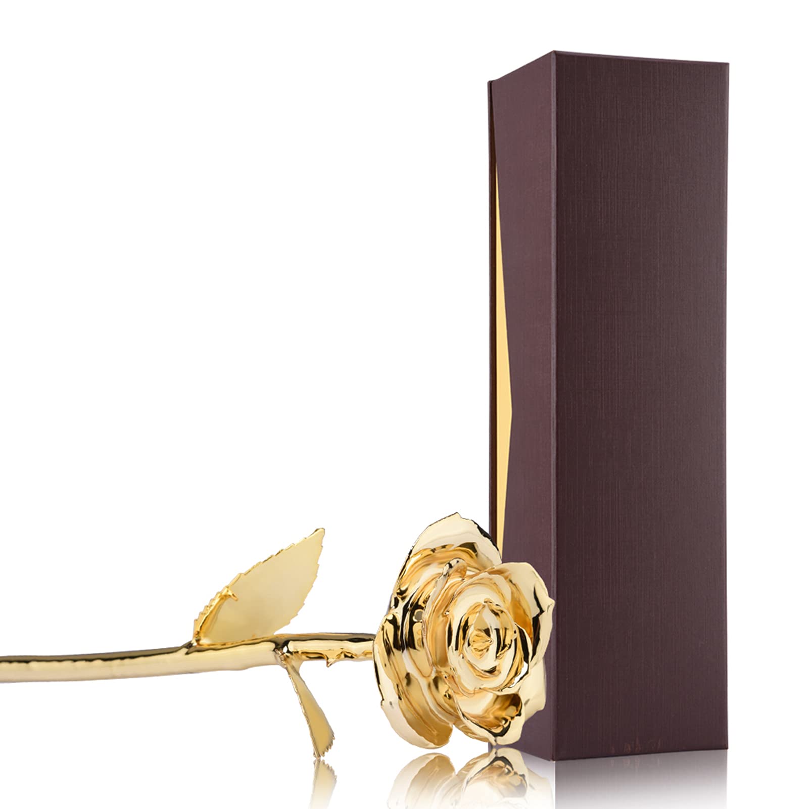 Elegante Fiore di Rosa Reale Immerso Nell'oro per la Festa della Mamma, Compleanno, Anniversario, Regalo per le Donne con Confezione Regalo