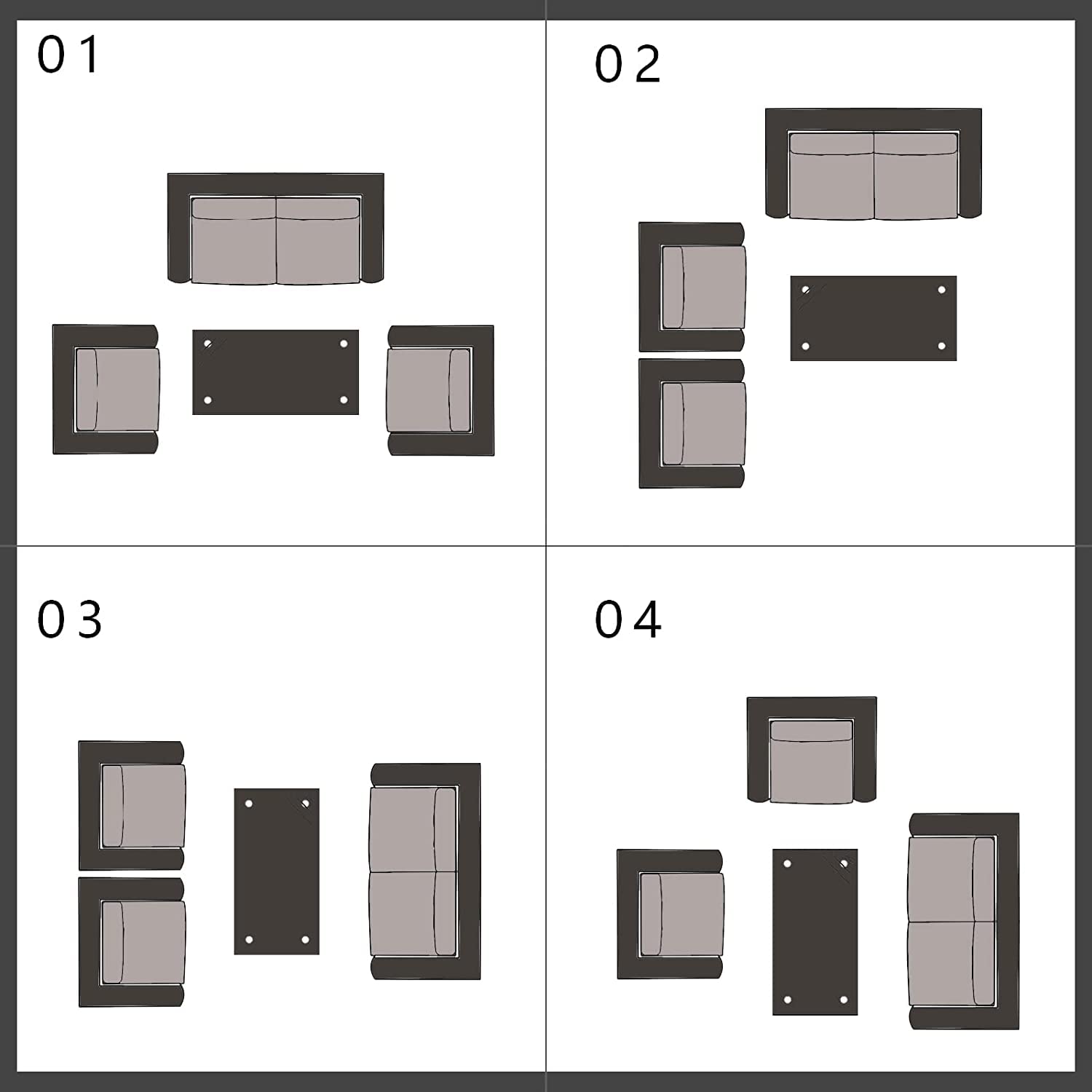 GLP Balkonmöbel Set 4 Personen Polyrattan Gartenmöbel Set Lounge Terrassenmöbel Wetterfest mit 2-Sitzer Sofa Sessel Couchtisch Auflagen Kissen für Garten Balkon Terrasse Outdoor (Grau & Hellgrau)