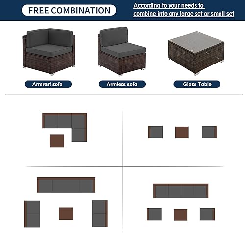 Miniatura 5 de Amopatio Sofá de patio al aire libre, juego de muebles de patio de ratán con cojín antideslizante, 2 sofás seccionales de respaldo alto para