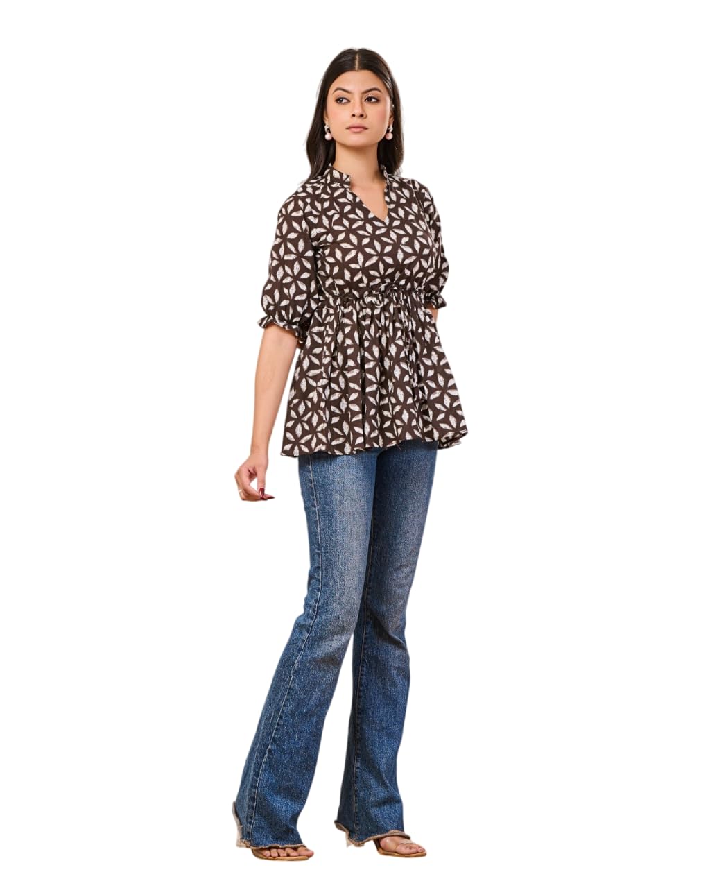 Brown Base Cotton Printed Top - Chic and Comfortable for Everyday Wear-image-4