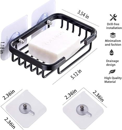 Miniatura 3 de Soporte de jabón de baño, soporte adhesivo de aluminio para esponja para baño e inodoro, soporte de jabón para pared de ducha, sin taladrar (negro)
