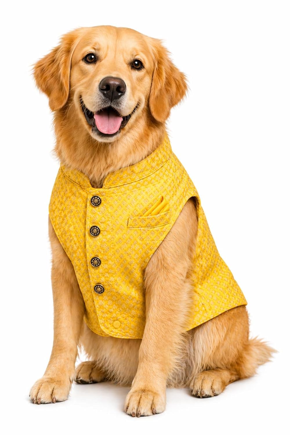 LittlePaws Festive Ethnic Pet Jacket for Dogs & Cats – Premium Printed Kurta-Style Coat with Pocket Comfortable for German Wirehaired Pointer (XXL, Yellow)-image-3