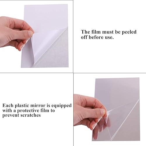 Miniatura 2 de Elcoho Paquete de 6 espejos de plástico para decoración de espejos flexibles, autoadhesivos, azulejos de espejo plateados, tarjeta para educación o