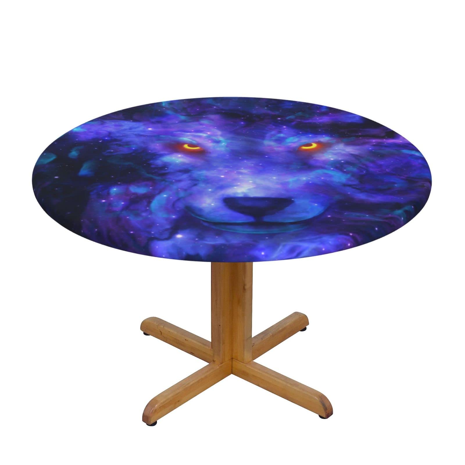 Lsjuee Round Fitted Tablecloth 40-44in Elastic Edged Table Cloth for Kitchen Dining Party Home Decor - Abstract Wolf Galaxy Psychedelic Purple