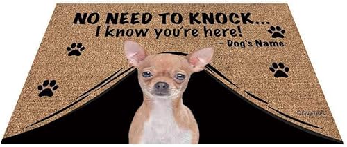 BAGEYOU Felpudo personalizado con nombre de perro para exteriores con My Love Dog Chihuahua Welcome Floor Mat Not Need to Knock I Know You're Here disponible en Yaxa Peru