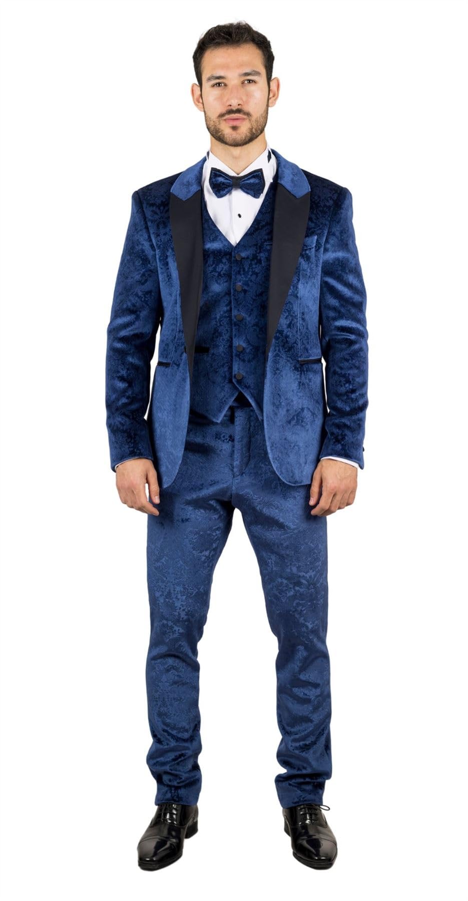 Truclothing Men's Blue Ak-27 - 3 Piece Velvet Wedding Tuxedo Suit - 38" Jacket 32" Trousers